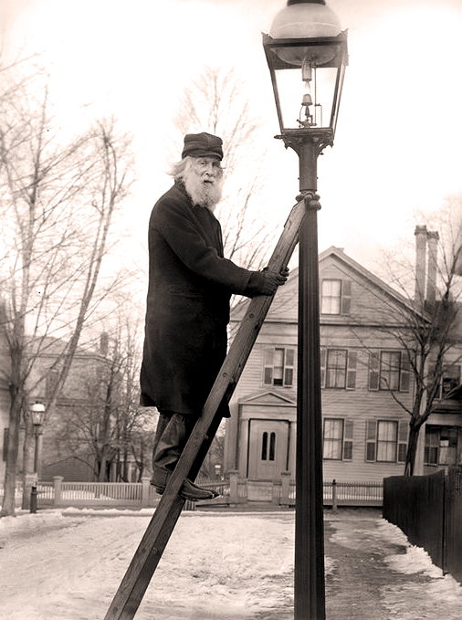 A lamplighter on his rounds, Worcester, Massachusetts, c. 1903